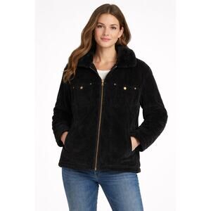 Jones New York Sport Black Faux Fur Collar Jacket Womens Size S Zip Front Coat